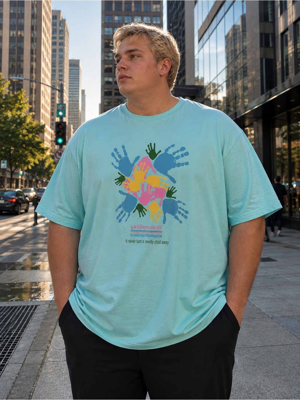 Men  Handprint Graphic Tee - Light Aqua